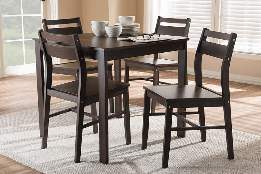 Baxton Studio Lovy Modern and Contemporary Walnut-Finished 5-Piece Dining Set
