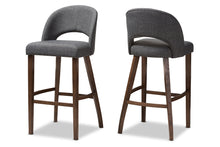 Load image into Gallery viewer, Baxton Studio Melrose Mid-Century Modern Dark Grey Fabric Upholstered Walnut Finished Wood Bar Stool (Set of 2)
