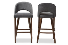 Load image into Gallery viewer, Baxton Studio Melrose Mid-Century Modern Dark Grey Fabric Upholstered Walnut Finished Wood Bar Stool (Set of 2)
