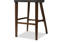 Load image into Gallery viewer, Baxton Studio Melrose Mid-Century Modern Dark Grey Fabric Upholstered Walnut Finished Wood Bar Stool (Set of 2)
