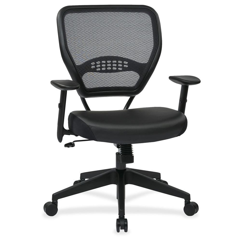Office Star Professional Dark Air Grid Back Managers Chair - Leather Seat - 5-star Base - Black - 1 Each