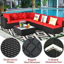 Load image into Gallery viewer, 7 Pieces Sectional Wicker Furniture Sofa Set with Tempered Glass Top-Red
