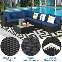 Load image into Gallery viewer, 7-Piece Outdoor Sectional Wicker Patio Sofa Set with Tempered Glass Top-Navy
