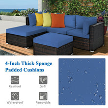 Load image into Gallery viewer, 5 Pieces Patio Rattan Sofa Set with Cushion and Ottoman-Navy
