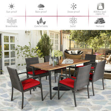 Load image into Gallery viewer, 7Pcs Patio Rattan Cushioned Dining Set with Umbrella Hole-Red
