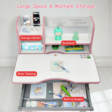 Load image into Gallery viewer, Kids Multifunctional Writing Desk with Tilt Desktop and Book Shelf-Pink
