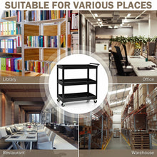 Load image into Gallery viewer, 3-Tier Utility Cart Metal Mental Storage Service Trolley-Black
