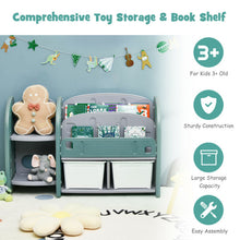 Load image into Gallery viewer, Kids Toy Storage Organizer with 2-Tier Bookshelf and Plastic Bins
