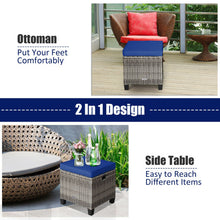 Load image into Gallery viewer, 2 Pieces Patio Rattan Ottoman Seat with Removable Cushions-Navy
