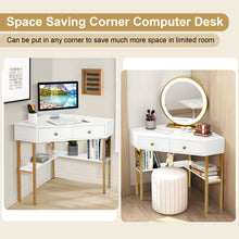Load image into Gallery viewer, Space Saving Corner Computer Desk with 2 Large Drawers and Storage Shelf-White
