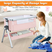 Load image into Gallery viewer, Baby Bassinet Bedside Sleeper with Storage Basket and Wheel for Newborn-Pink
