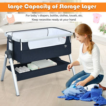 Load image into Gallery viewer, Baby Bassinet Bedside Sleeper with Storage Basket and Wheel for Newborn-Navy
