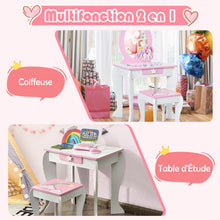 Load image into Gallery viewer, Kids Wooden Makeup Dressing Table and Chair Set with Mirror and Drawer-White
