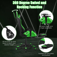 Load image into Gallery viewer, PU Leather Gaming Chair with USB Massage Lumbar Pillow and Footrest -Green
