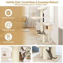 Load image into Gallery viewer, 4-Layer 68.5-Inch Wooden Cat Tree Condo Activity Tower with Sisal Posts-Natural
