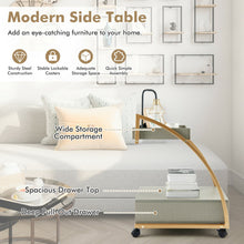 Load image into Gallery viewer, Modern Tray Top 4 Casters Rolling End Table with Storage Drawer-Gray
