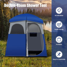 Load image into Gallery viewer, Double-Room Camping Toilet Tent with Floor and Portable Storage Bag-Blue
