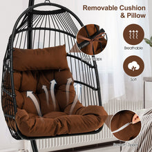 Load image into Gallery viewer, Patio Hanging Egg Chair with Stand Waterproof Cover and Folding Basket-Brown
