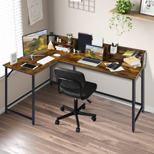 Load image into Gallery viewer, 5.5 Inch L-shaped Computer Desk with Bookshelf-Rustic Brown
