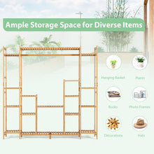 Load image into Gallery viewer, 9-Tier Bamboo Potted Plant Stand with Hanging Rack
