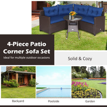 Load image into Gallery viewer, 4 Pieces Patio Rattan Furniture Set Cushioned Sofa Glass Table-Navy
