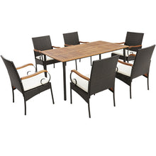 Load image into Gallery viewer, 7 Pieces Patio Wicker Dining Set with Detachable Cushion and Umbrella Hole
