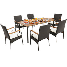 Load image into Gallery viewer, 7 Pieces Patio Wicker Dining Set with Detachable Cushion and Umbrella Hole
