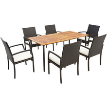 Load image into Gallery viewer, 7 Pieces Patio Wicker Cushioned Dining Set with Umbrella Hole
