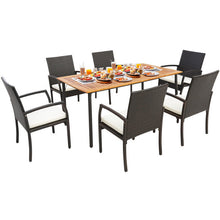 Load image into Gallery viewer, 7 Pieces Patio Wicker Cushioned Dining Set with Umbrella Hole
