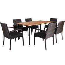 Load image into Gallery viewer, 7 Pieces Patio Rattan Cushioned Dining Set with Umbrella Hole-Black
