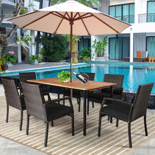 Load image into Gallery viewer, 7 Pieces Patio Rattan Cushioned Dining Set with Umbrella Hole-Black
