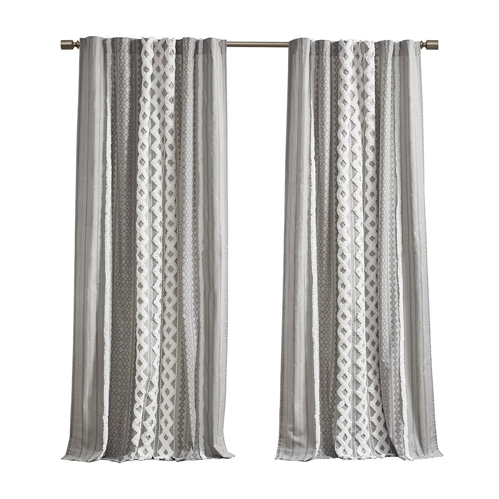 Imani Cotton Printed Window Panel With Chenille Stripe And Lining II40-1181 By Olliix