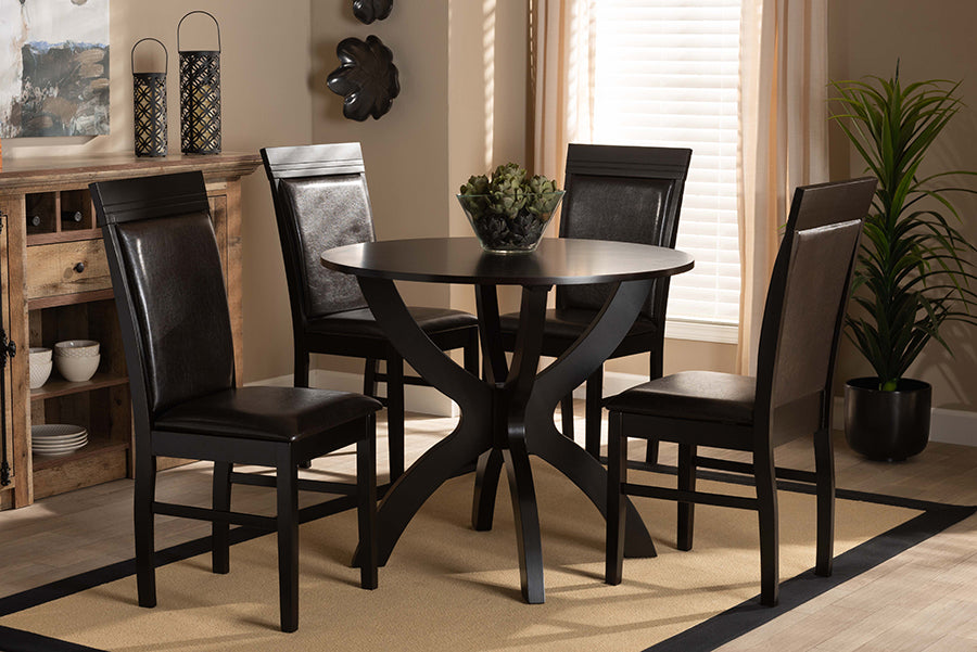 Baxton Studio Ancel Modern and Contemporary Dark Brown Faux Leather Upholstered and Dark Brown Finished Wood 5-Piece Dining Set