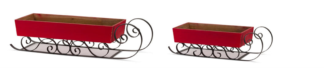 Rustic Wooden Sleigh DŽcor with Ornate Metal Accent (Set of 2)