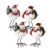 Load image into Gallery viewer, Frosted Bird Figurine with Santa Hat and Pine Accent (Set of 4)
