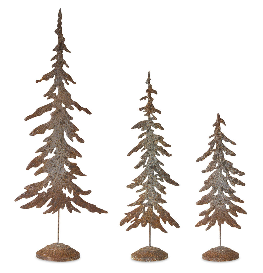 Rustic Metal Tree Cut Out DŽcor (Set of 3)
