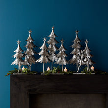 Load image into Gallery viewer, Silver Hammered Metal Deer with Trees Display (Set of 3)
