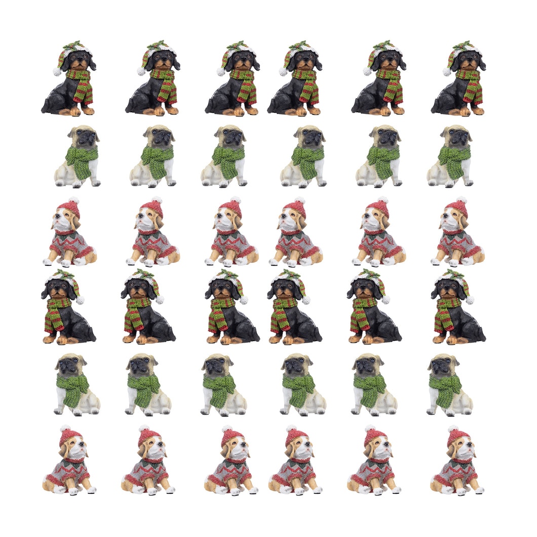 Winter Dog Figurine with Hat and Scarf Accent (Set of 12)