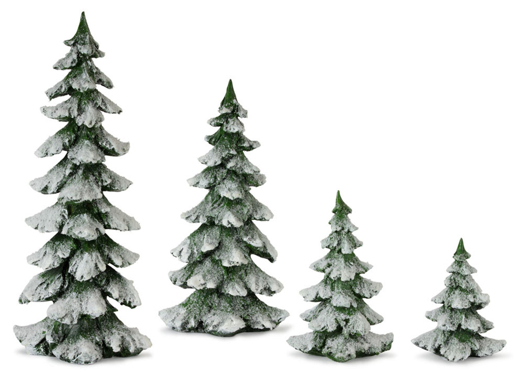 Green Flocked Pine Tree DŽcor (Set of 4)