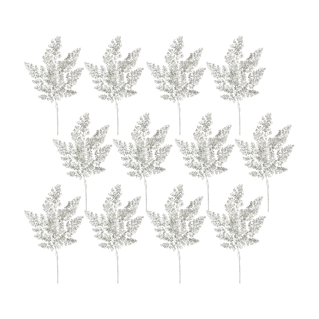 Silver Glitter Fern Spray (Set of 12)