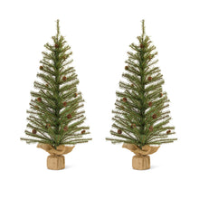 Load image into Gallery viewer, Pine Tree with Burlap Bag Base and Pinecone Accents (Set of 2)
