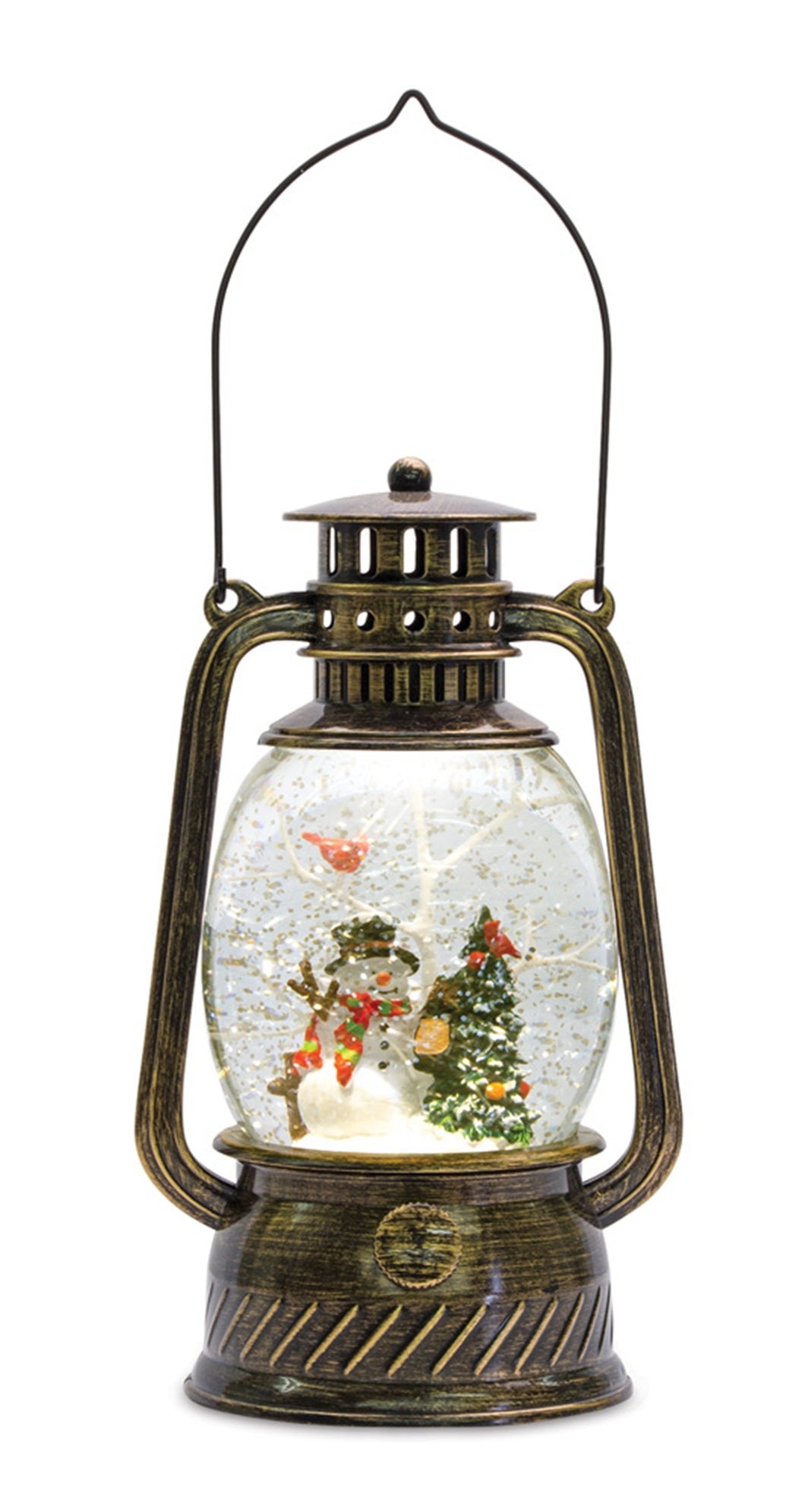 LED Snow Globe Lantern with Snowman and Birds Scene 11