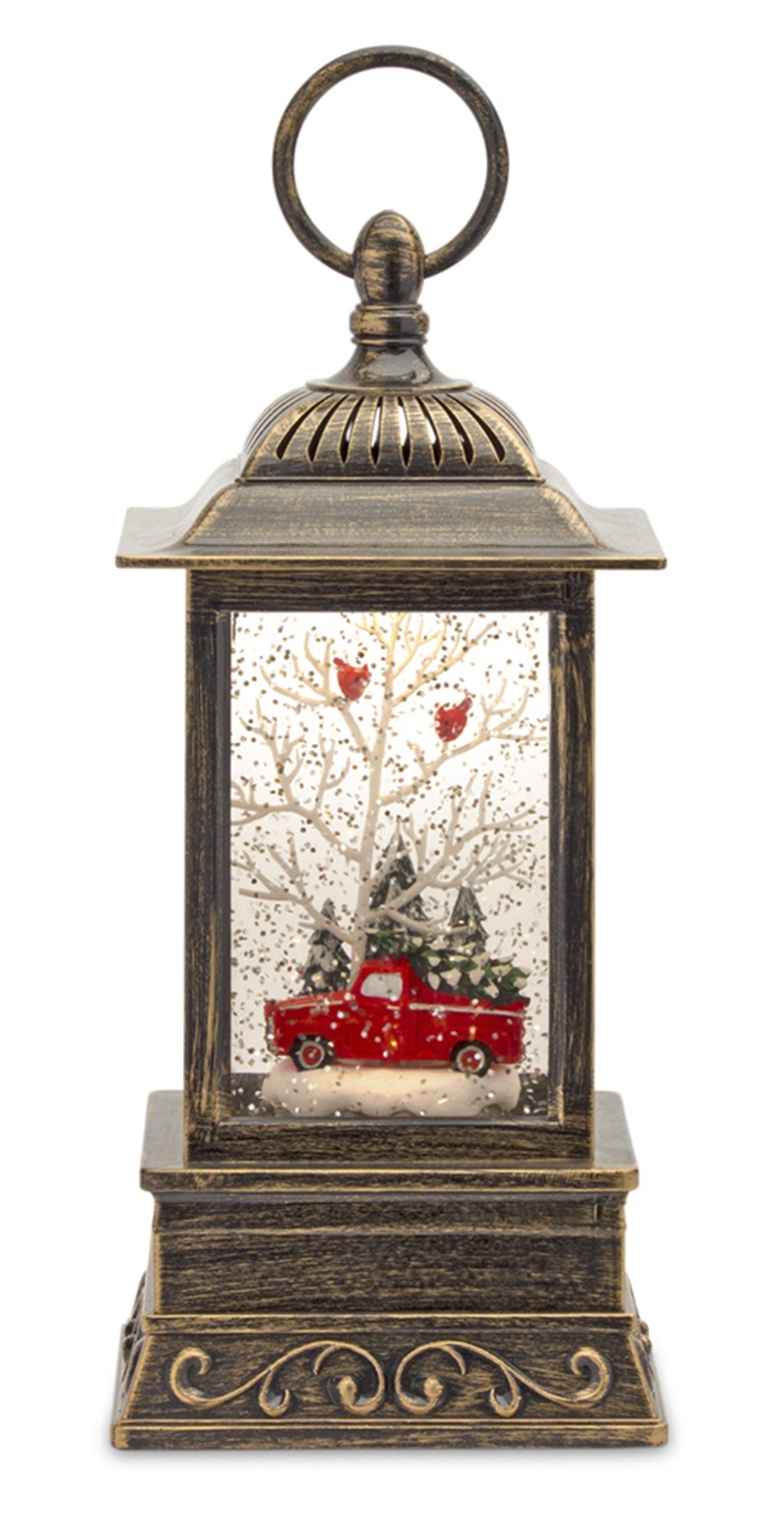 LED Snow Globe Lantern with Truck and Forest Scene 10.25