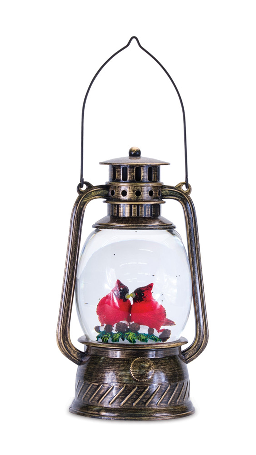 LED Snow Globe Lantern with Cardinal Bird Couple 11.5