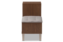 Load image into Gallery viewer, Baxton Studio Arielle Modern and Contemporary Walnut Wood 3-Drawer Shoe Storage Grey Fabric Upholstered Seating Bench with Two Open Shelves
