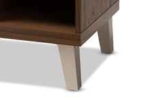 Load image into Gallery viewer, Baxton Studio Arielle Modern and Contemporary Walnut Wood 3-Drawer Shoe Storage Grey Fabric Upholstered Seating Bench with Two Open Shelves
