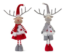 Load image into Gallery viewer, Plush Standing Holiday Deer with Hat and Scarf Accent (Set of 2)

