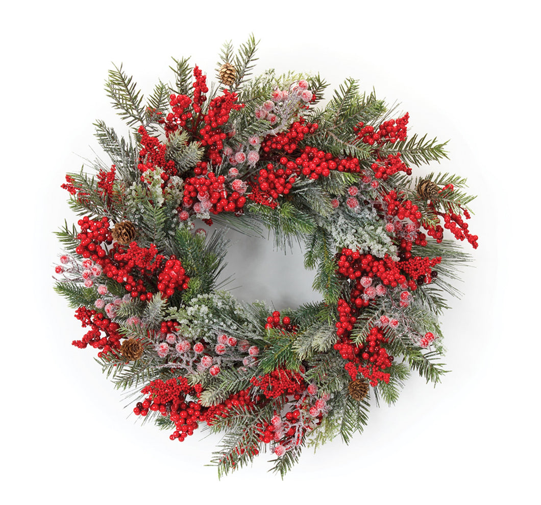 Frosted Pine and Mixed Berry Holiday Wreath 23