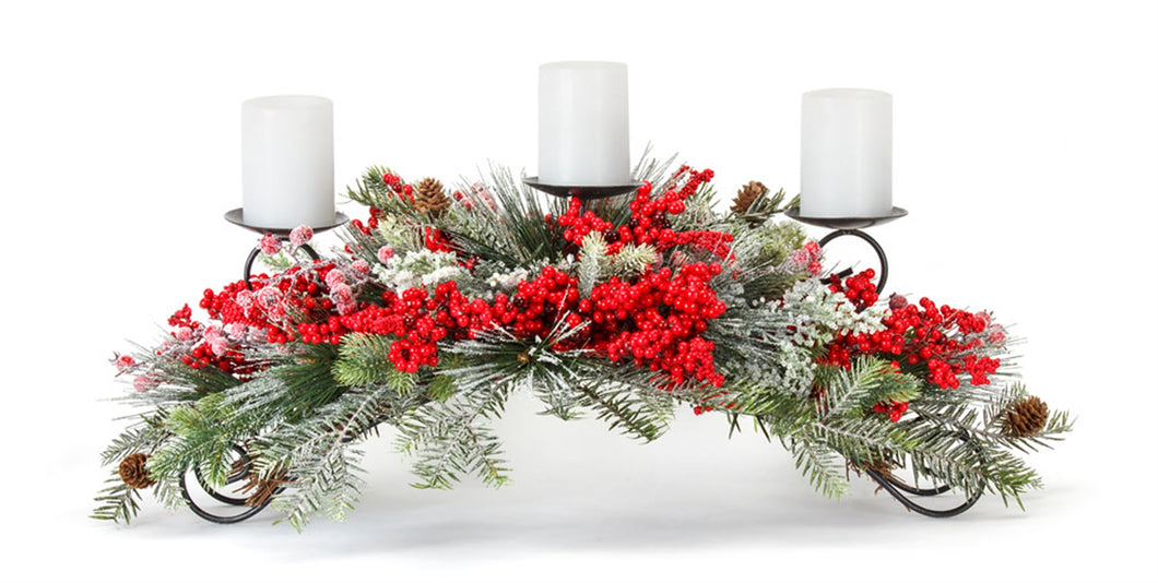 Frosted Pine and Mixed Berry Centerpiece Candle Holder 31