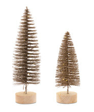 Load image into Gallery viewer, LED Lighted Bronze Bottle Brush Tree with Wood Base (Set of 4)
